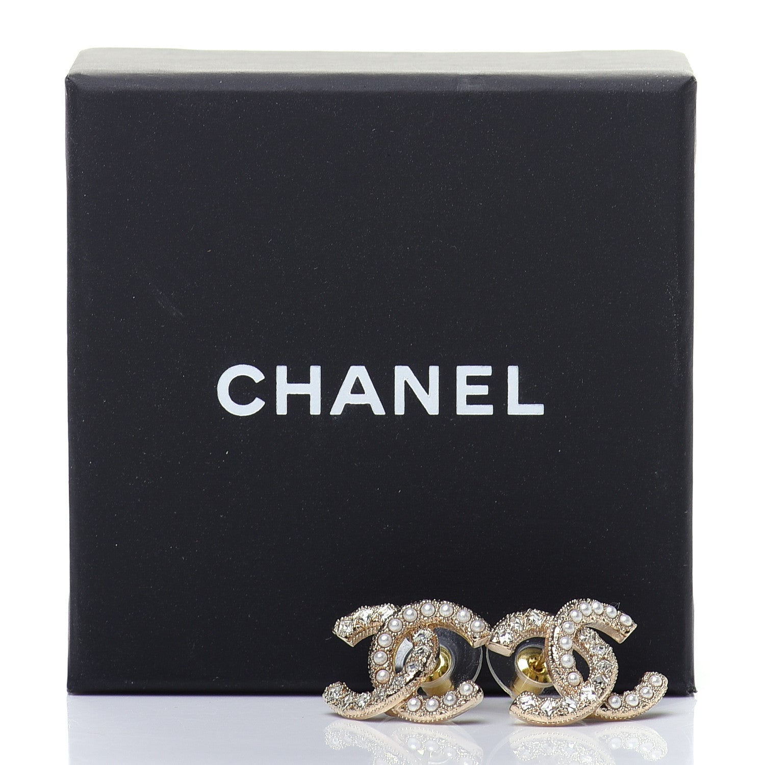 Chanel Crystal Pearl CC Earrings Gold 5 of 5