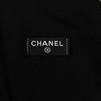 Chanel Cashmere Silk CC Logo Stole Black White 4 of 4