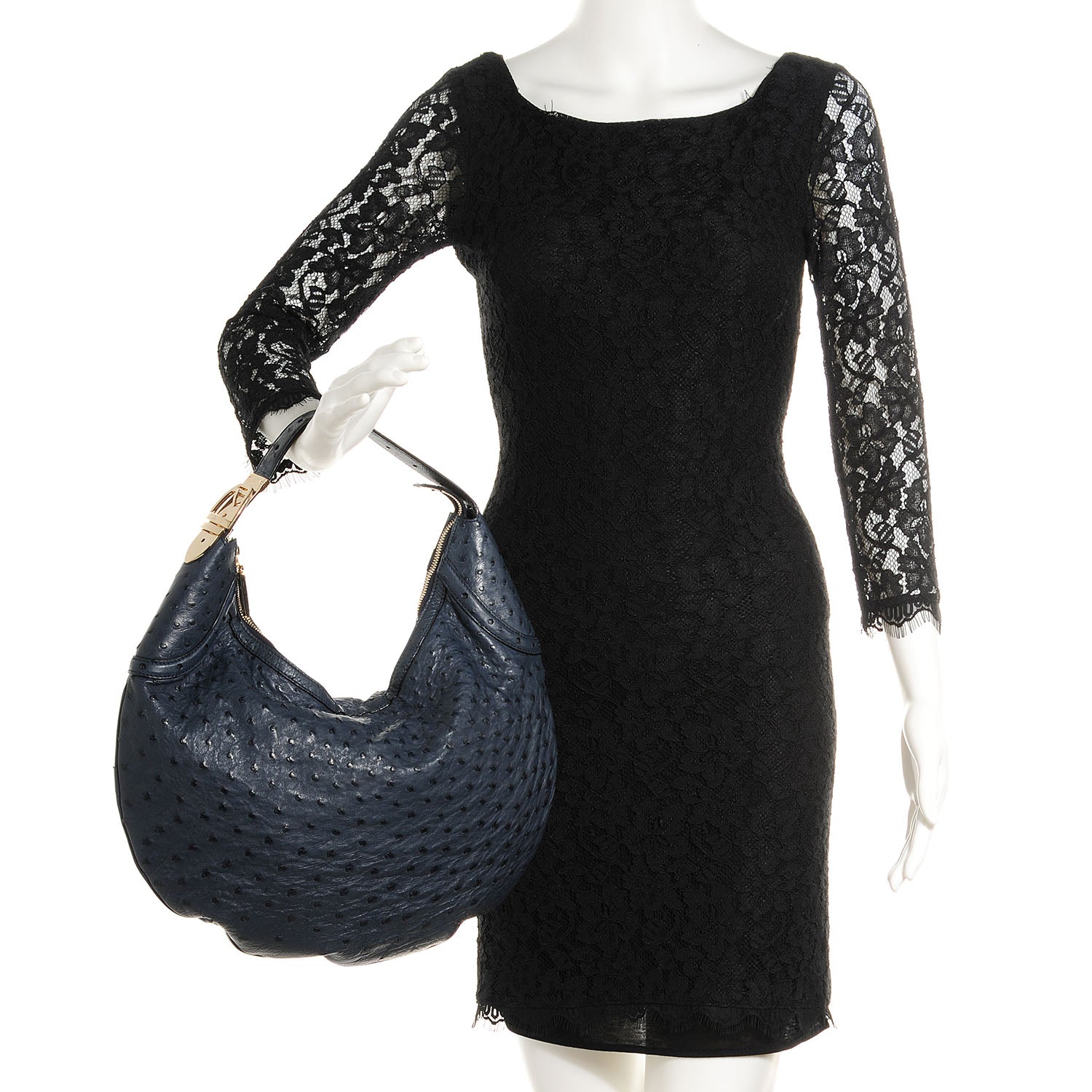 Gucci Ostrich Glam Hobo Blue 2 of 7