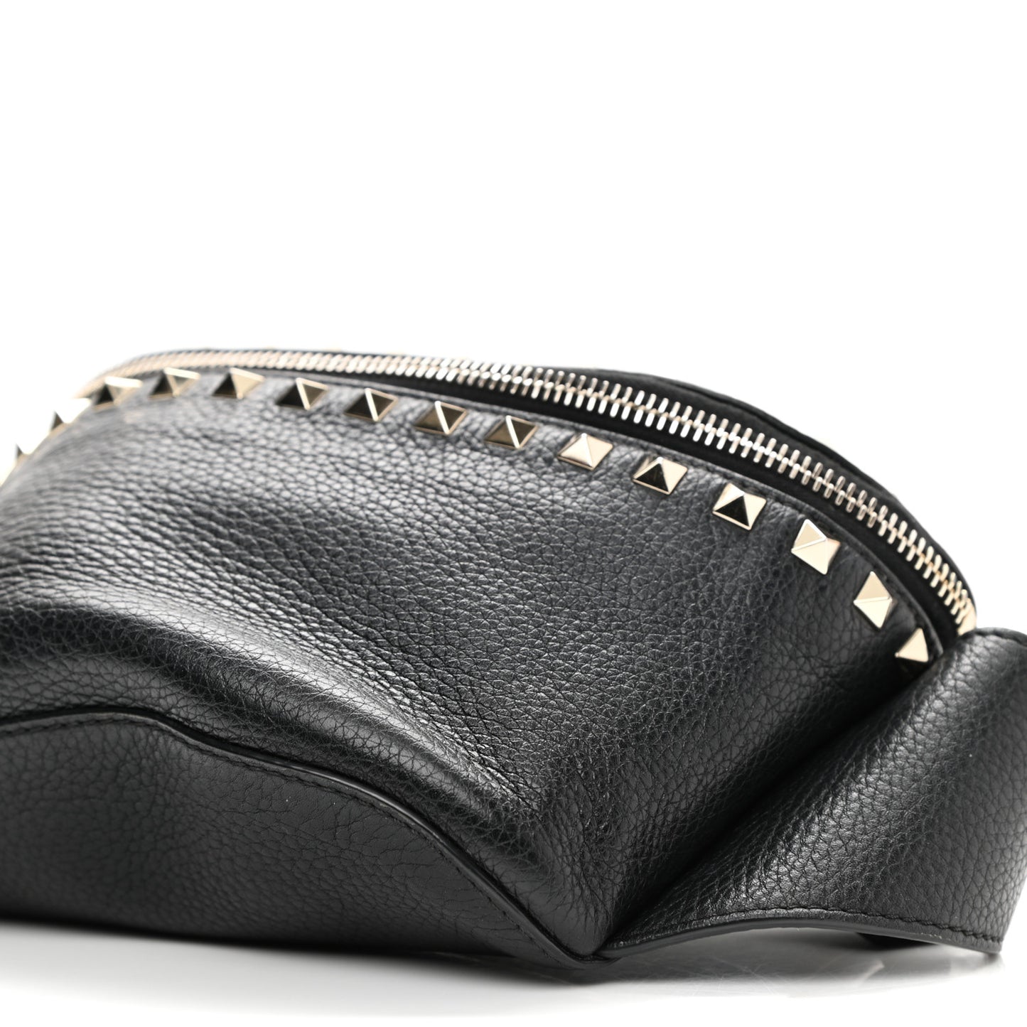 Grainy Calfskin Rockstud Belt Bag Black