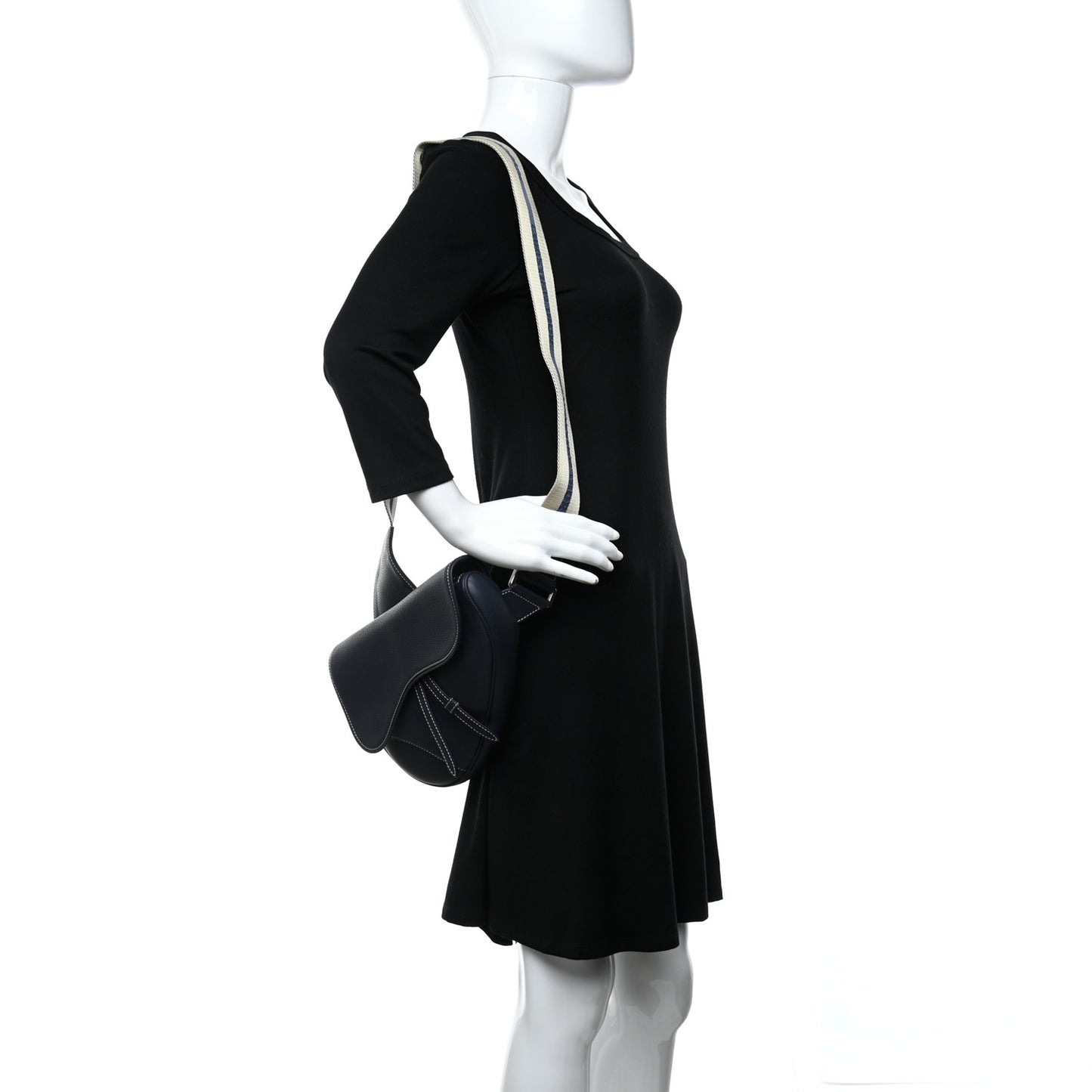 Grained Calfskin Saddle Bag Navy Blue