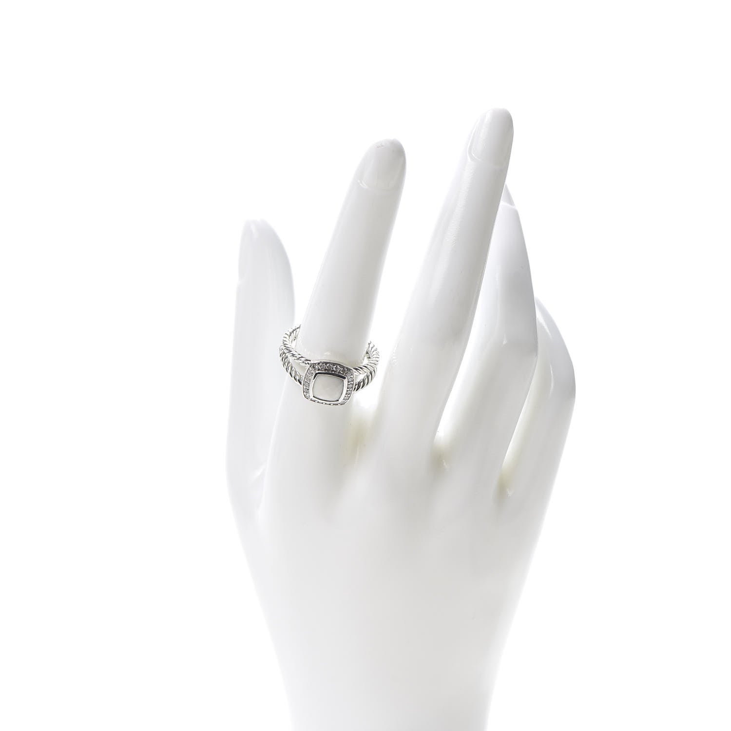 David Yurman Sterling Silver Diamond White Agate 7mm Petite Albion Ring 58 8.25 2 of 4