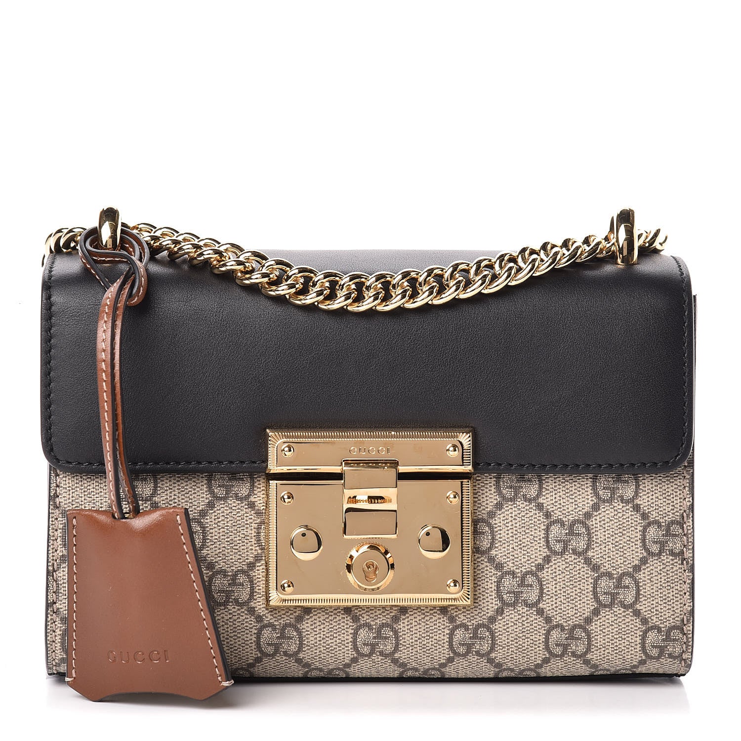 Gucci GG Supreme Monogram Calfskin Small Padlock Shoulder Bag Beige Black Cuir 1 of 12