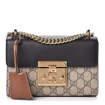 Gucci GG Supreme Monogram Calfskin Small Padlock Shoulder Bag Beige Black Cuir 1 of 12
