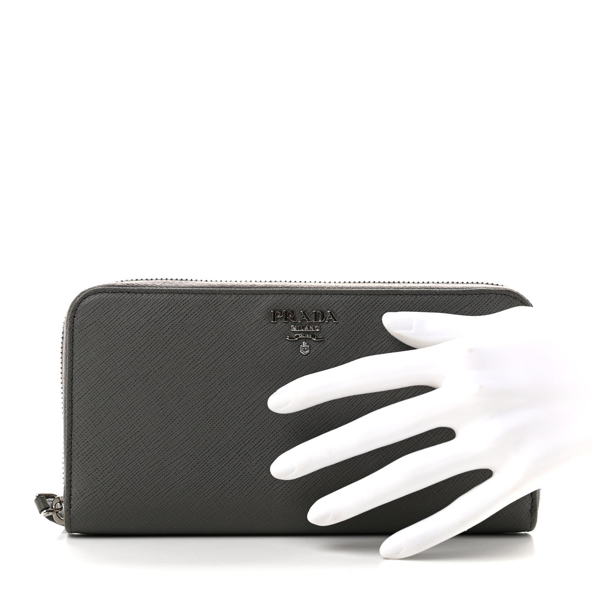 Prada Saffiano Metal Zip Around Wallet Grey 2 of 7