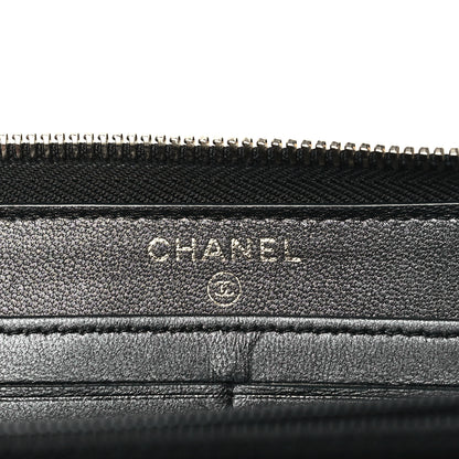 Chanel Lambskin Zip Around Large Gusset Wallet With Pearl Chain Black 6 of 10