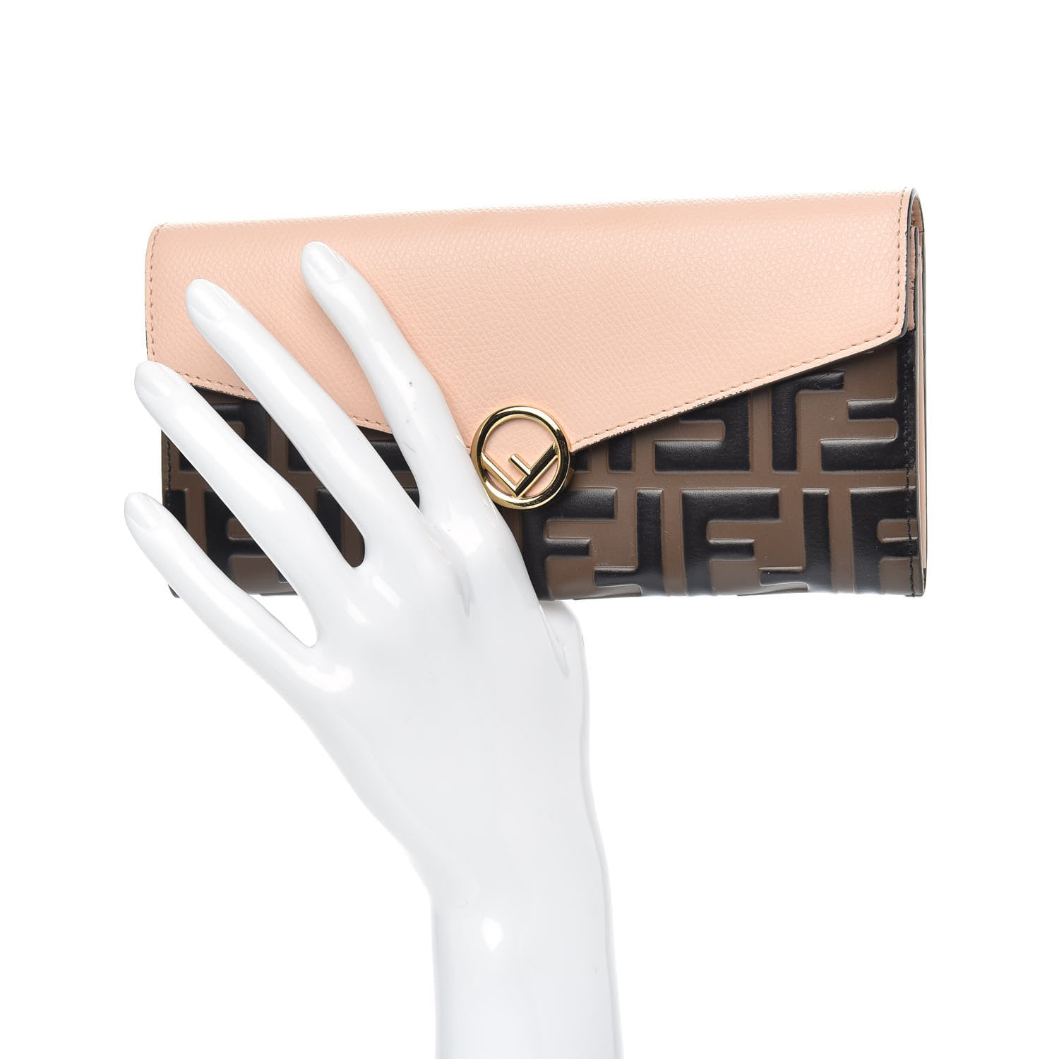 Fendi Vitello Cruise F is Fendi Bi-Color FF 1974 Embossed Continental Envelope Wallet Maya Black Light Rose 2 of 9