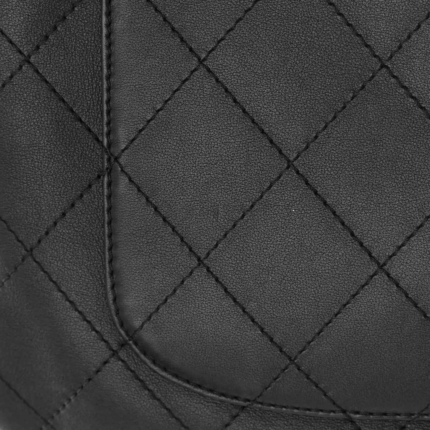 Calfskin Diamond Stitched Top Handle Bowling Bag Black