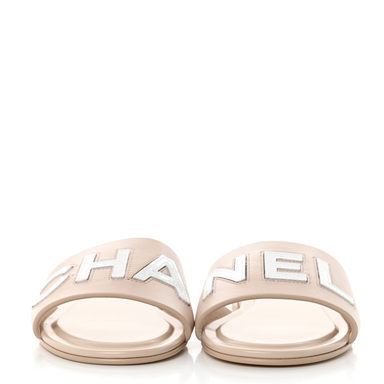 Chanel Calfskin Patent Calfskin Logo Mules 37 Beige 2 of 9