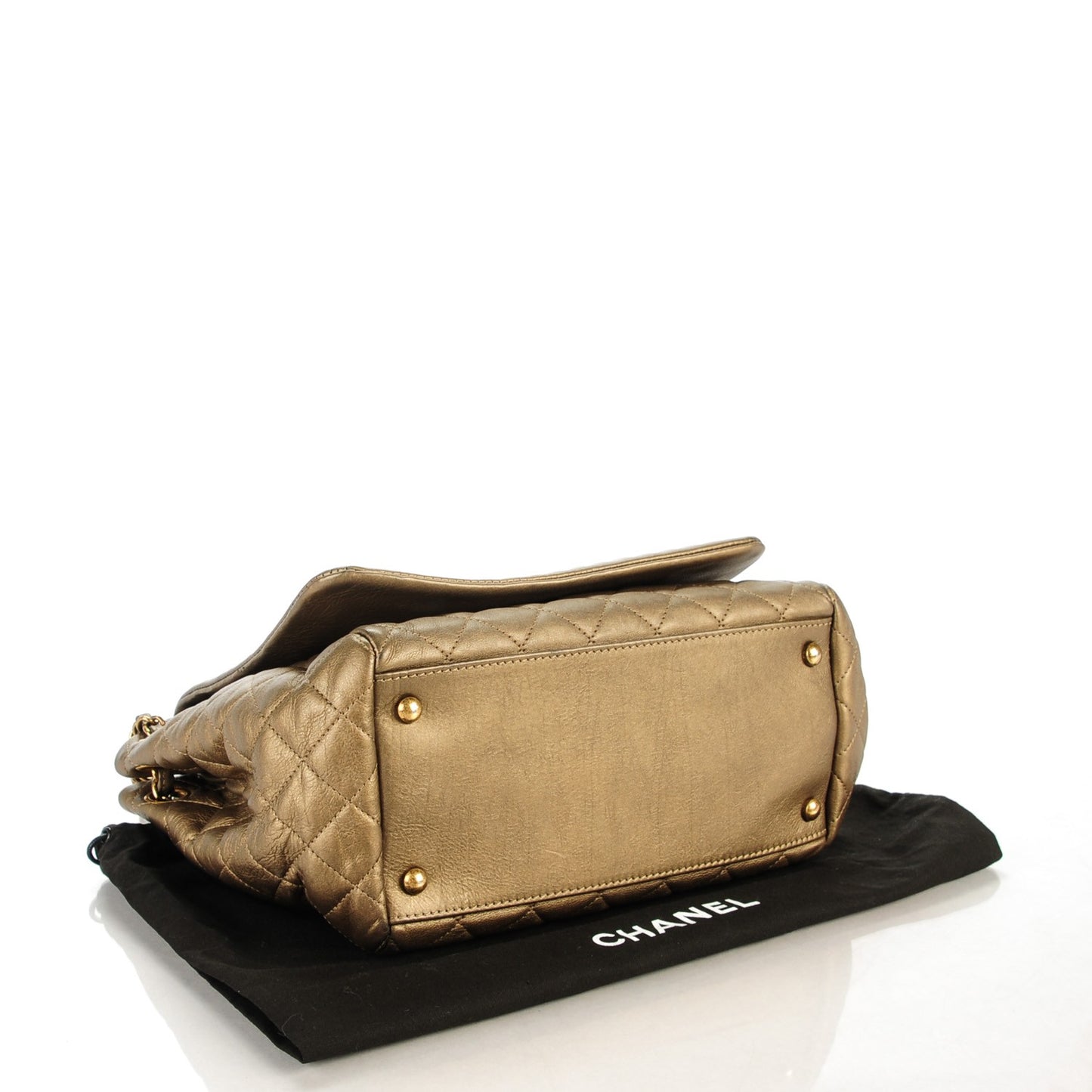 Metallic Calfskin Quilted Istanbul Accordion Flap Gold