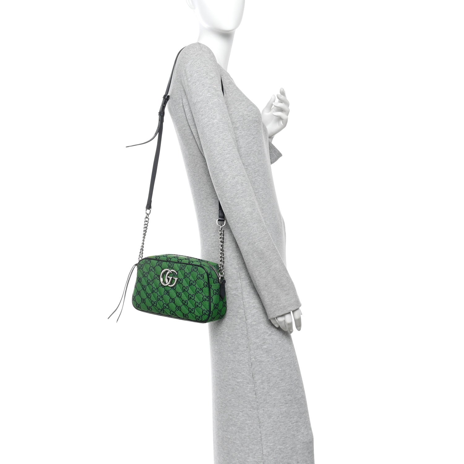 Gucci Monogram Multicolor Matelasse Diagonal Small GG Marmont Chain Shoulder Bag Green Blue 2 of 10