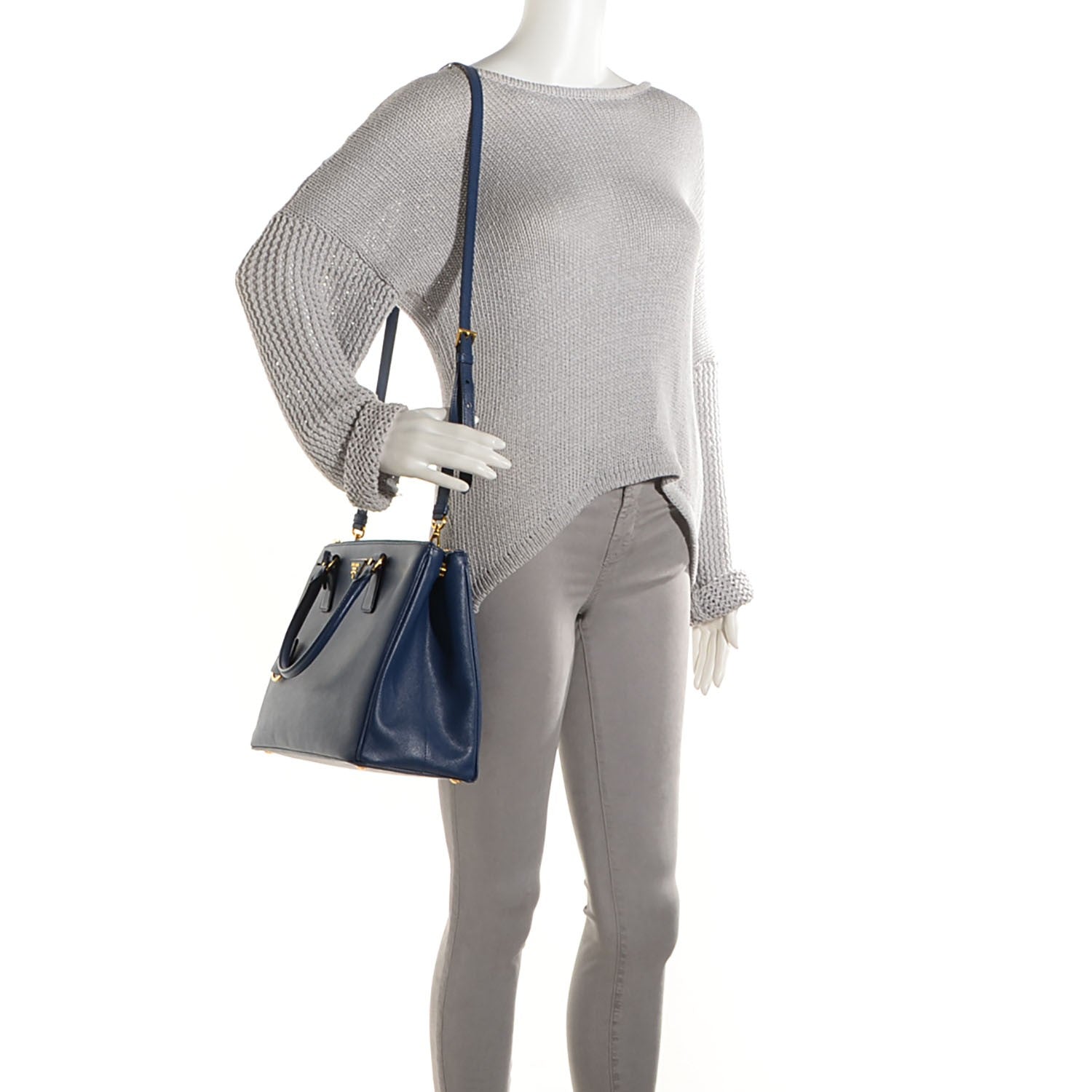 Prada Saffiano Lux Medium Double Zip Tote Bluette 2 of 10