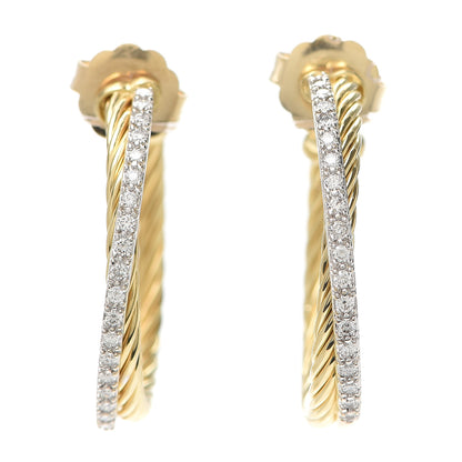 David Yurman 18K Yellow Gold Diamond Crossover Medium Hoop Earrings 1 of 5