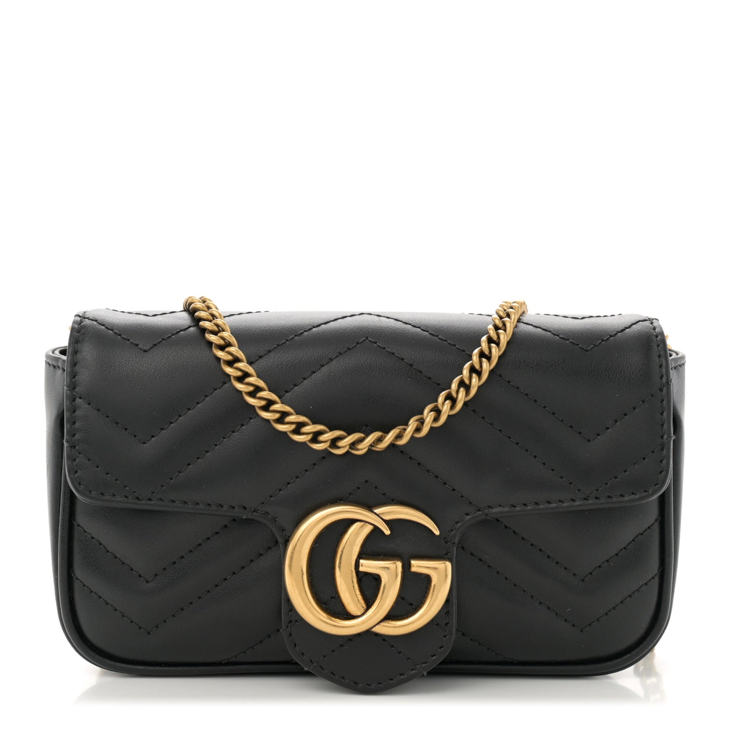Calfskin Matelasse Super Mini GG Marmont Shoulder Bag Black