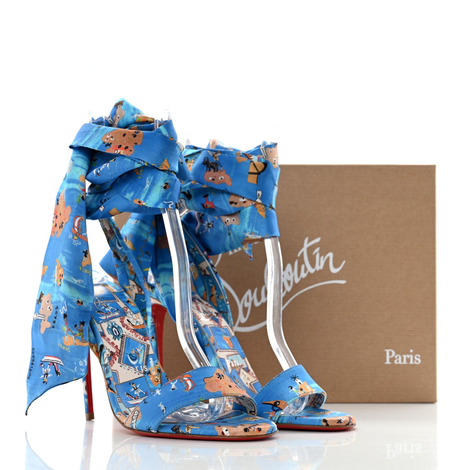 Christian Louboutin Crepe Satin Greekaba Du Desert 100 Sandal 37 Blue Multicolor 8 of 8