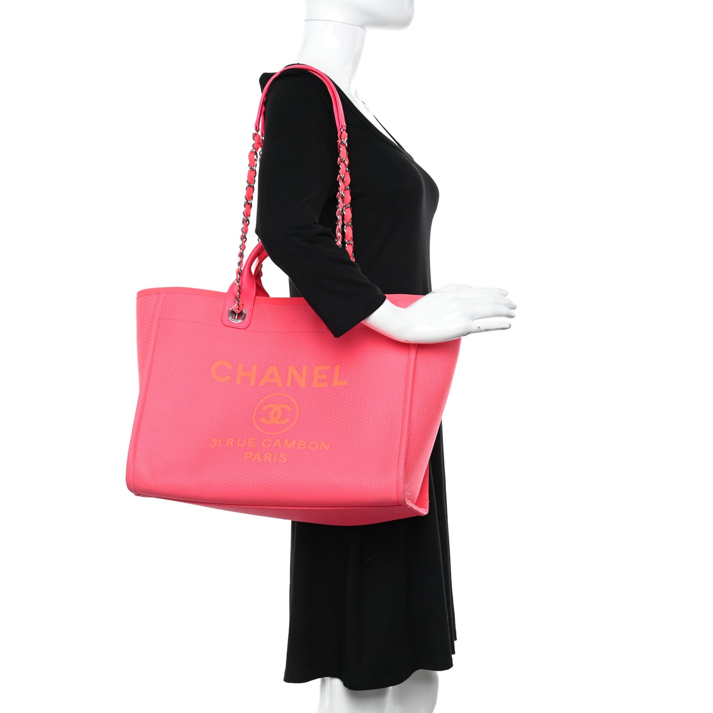 Mixed Fibers Calfskin Medium Deauville Tote Pink Orange
