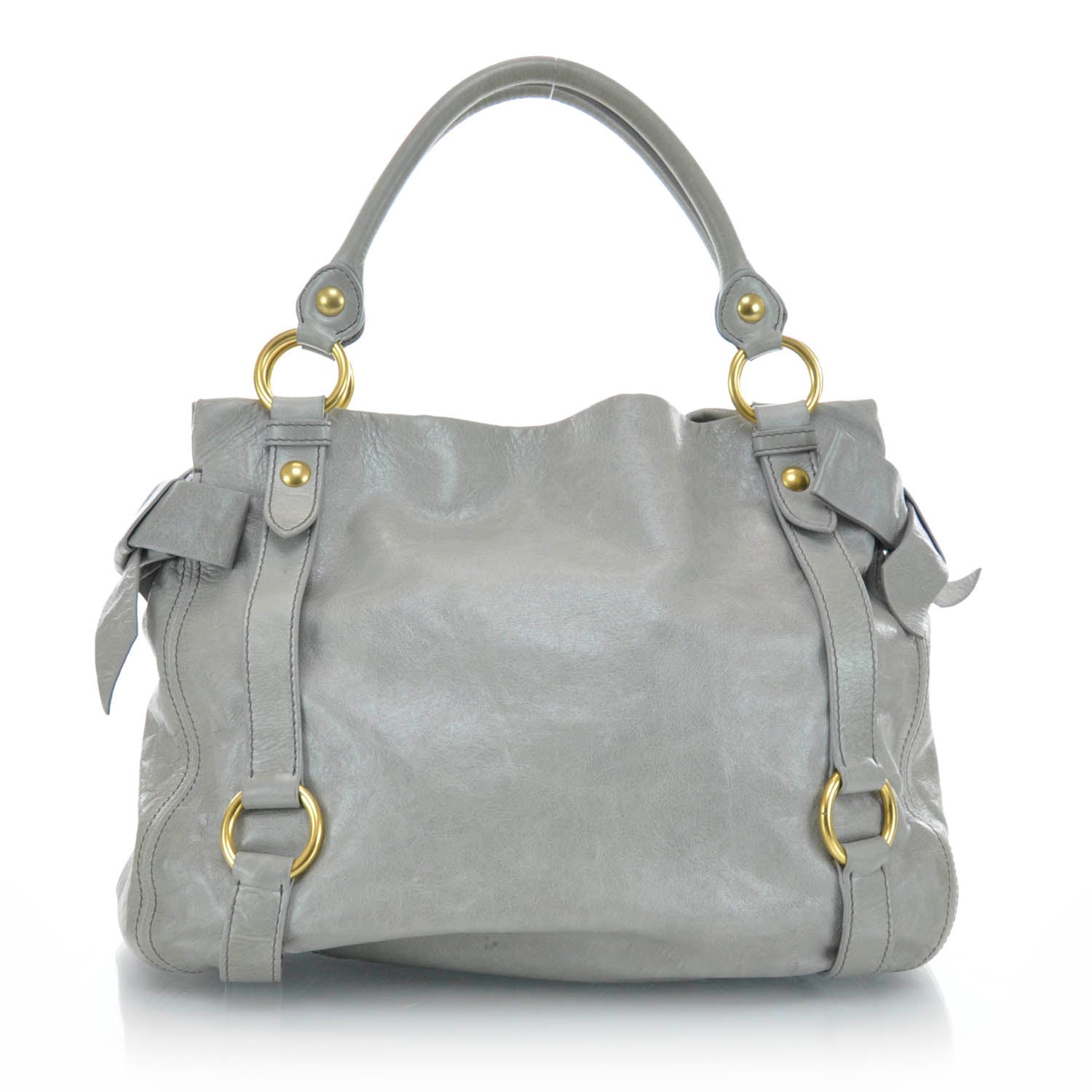 Miu Miu Leather Vitello Lux Bow Tote Gray 1 of 11