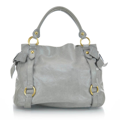Miu Miu Leather Vitello Lux Bow Tote Gray 1 of 11