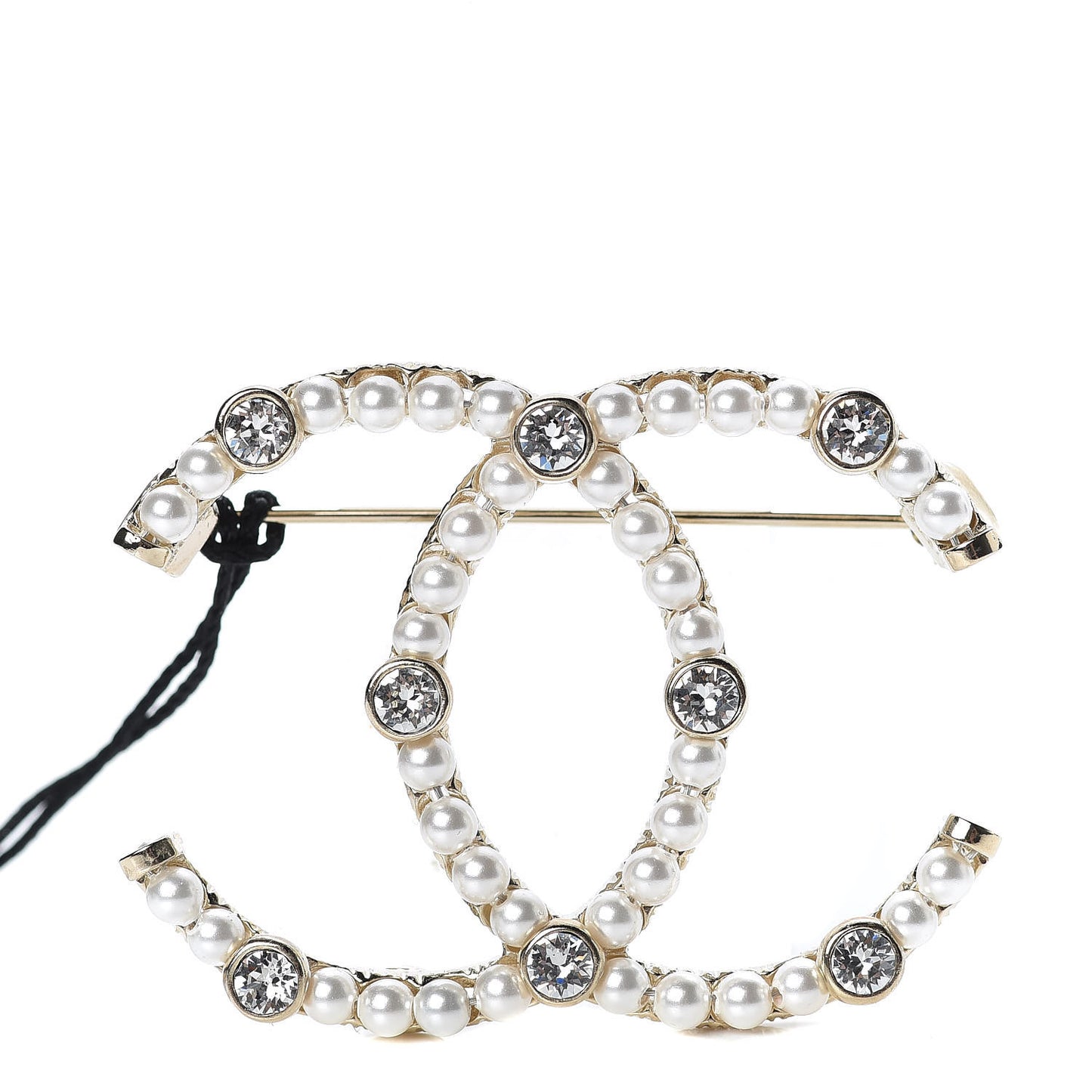 Pearl Crystal CC Charms Brooch Gold