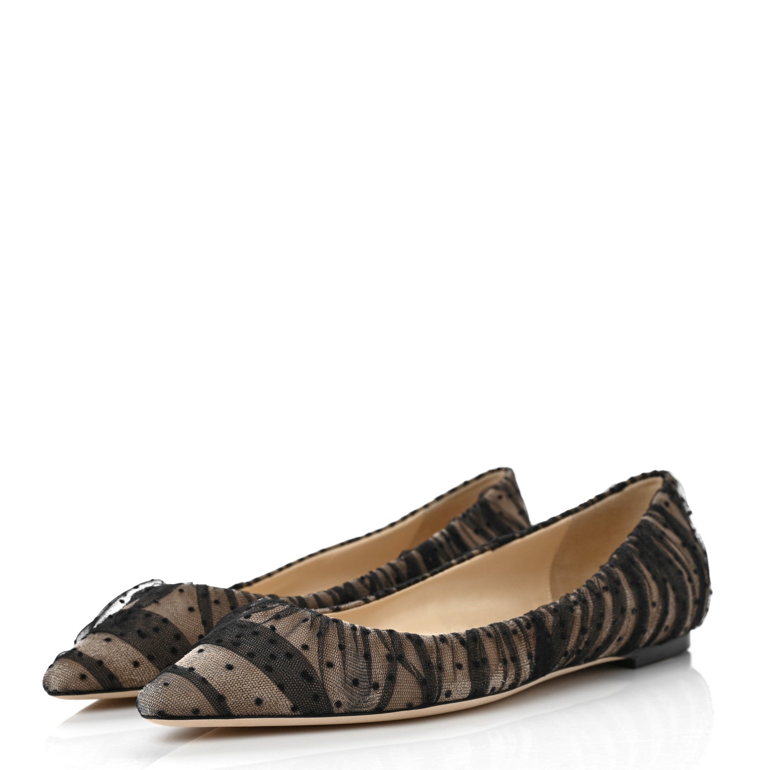 Jimmy Choo Tulle Suede Polka Dot Romy Flats 41.5 Black Nude 3 of 8