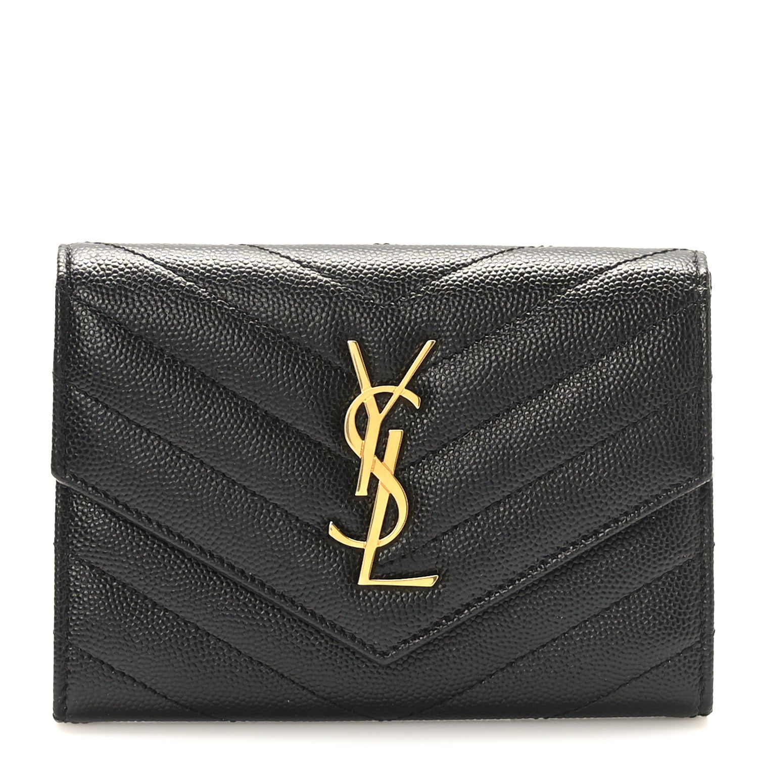 Saint Laurent Grain De Poudre Matelasse Chevron Small Monogram Passport Case Black 1 of 7