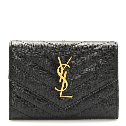 Saint Laurent Grain De Poudre Matelasse Chevron Small Monogram Passport Case Black 1 of 7
