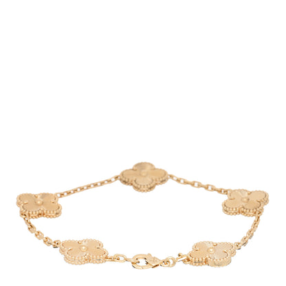 Van Cleef & Arpels 18K Yellow Gold 5 Motifs Guilloche Vintage Alhambra Bracelet 3 of 4