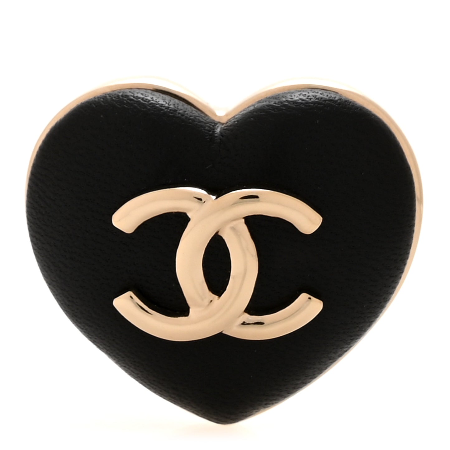 Lambskin CC Heart Brooch Gold Black