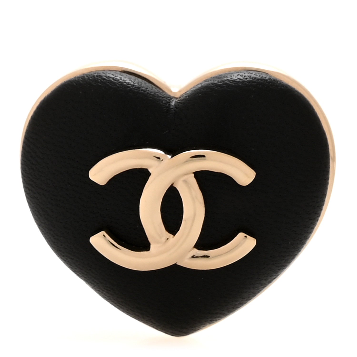 Chanel Lambskin CC Heart Brooch Gold Black 1 of 6