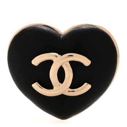 Chanel Lambskin CC Heart Brooch Gold Black 1 of 6