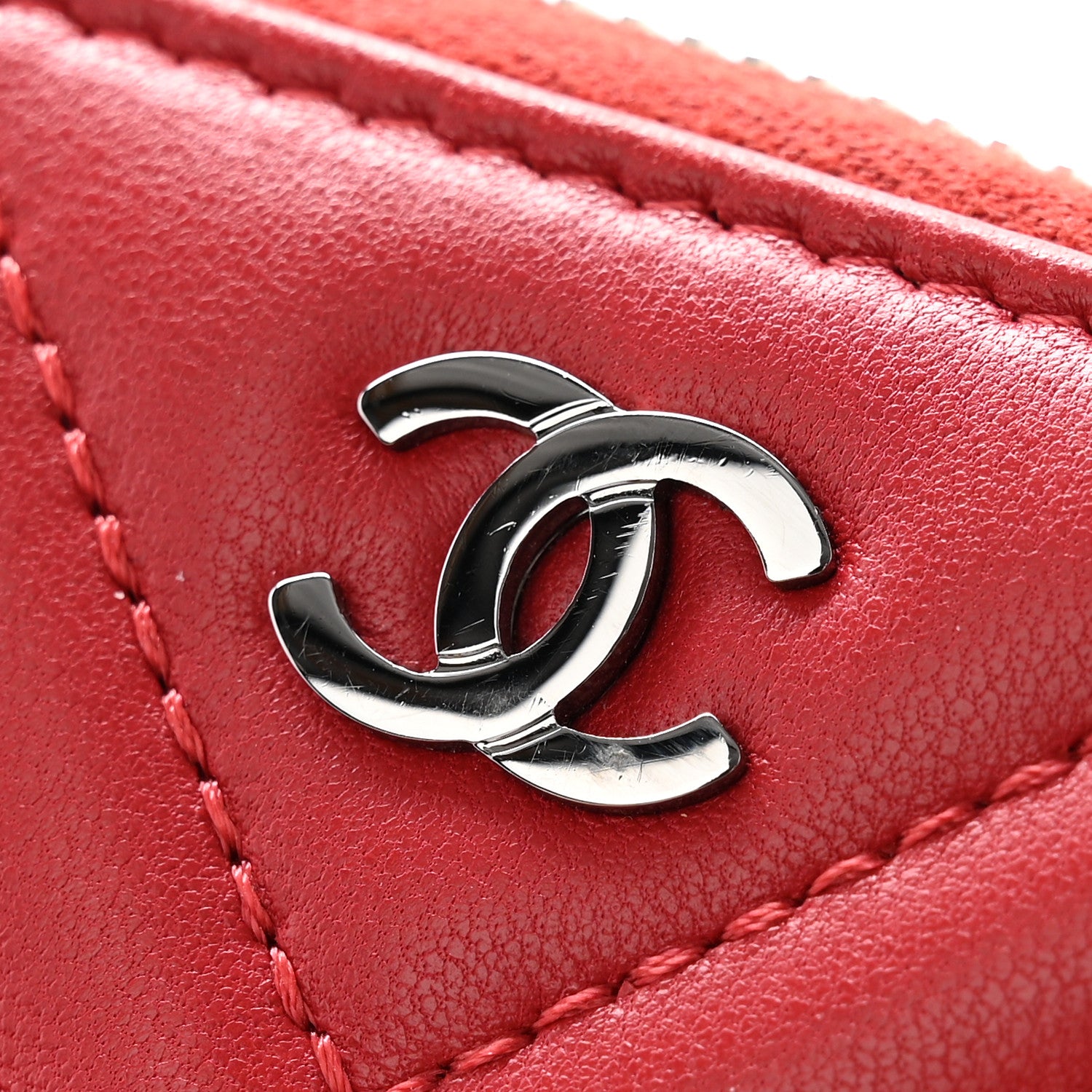 Chanel Lambskin Quilted Crossing Zip Around Coin Purse Red 9 of 10