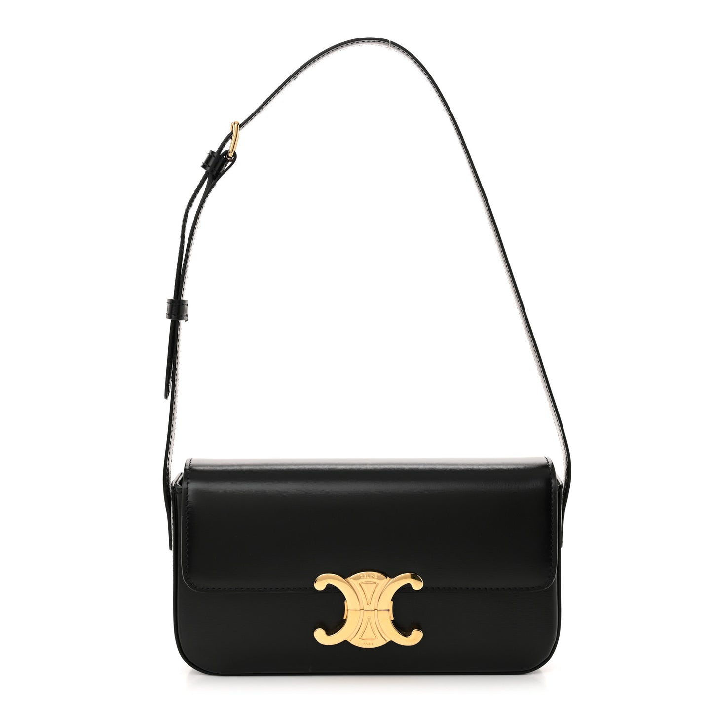 Shiny Calfskin Triomphe Shoulder Bag Black