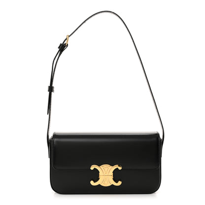Celine Shiny Calfskin Triomphe Shoulder Bag Black 1 of 12