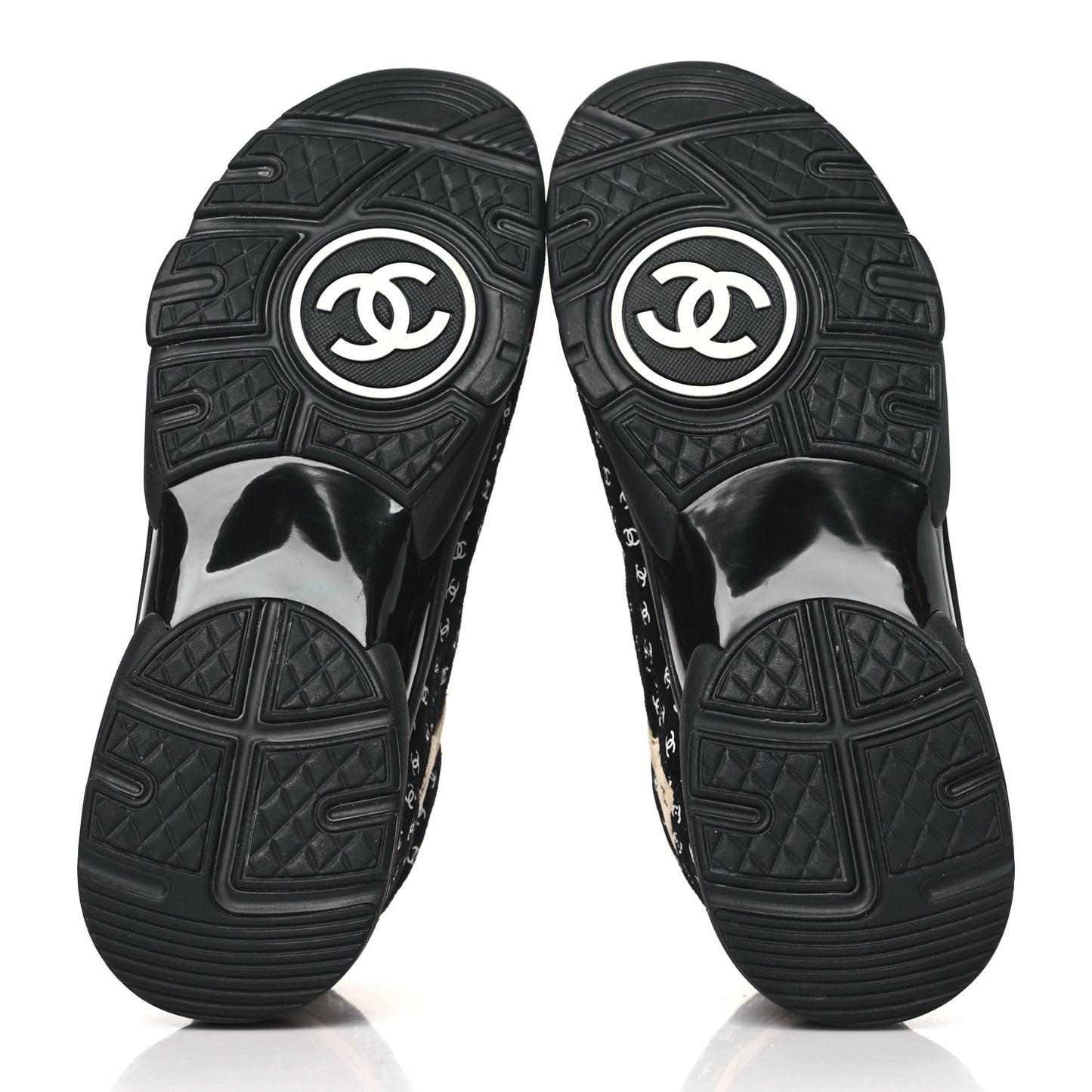 Nylon Suede Calfskin Printed CC Sneakers 41.5 Black Beige