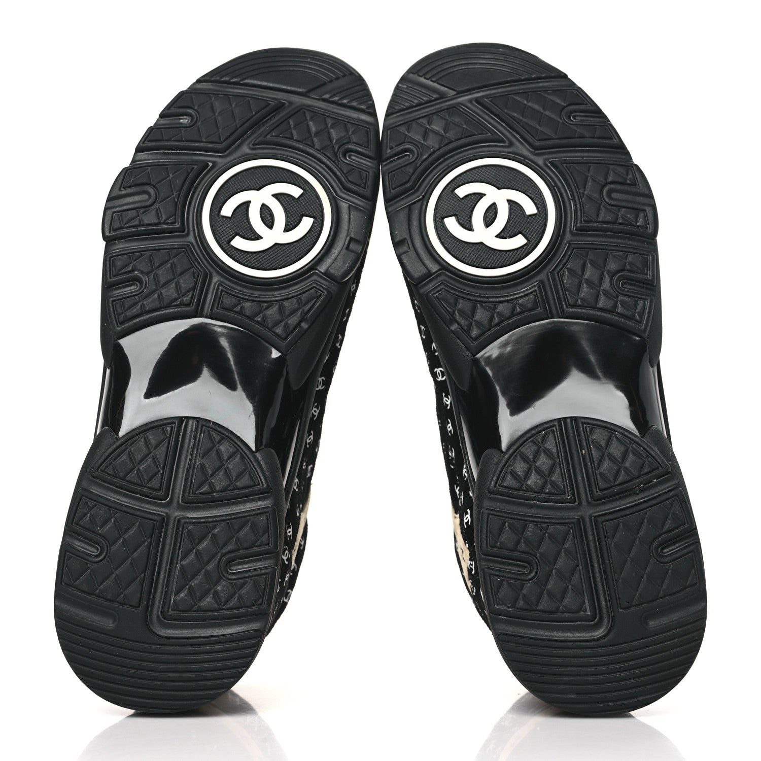 Chanel Nylon Suede Calfskin Printed CC Sneakers 41.5 Black Beige 5 of 8