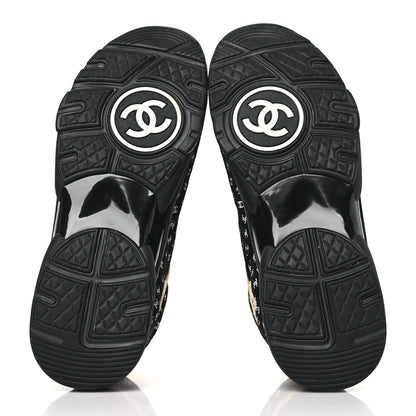 Chanel Nylon Suede Calfskin Printed CC Sneakers 41.5 Black Beige 5 of 8