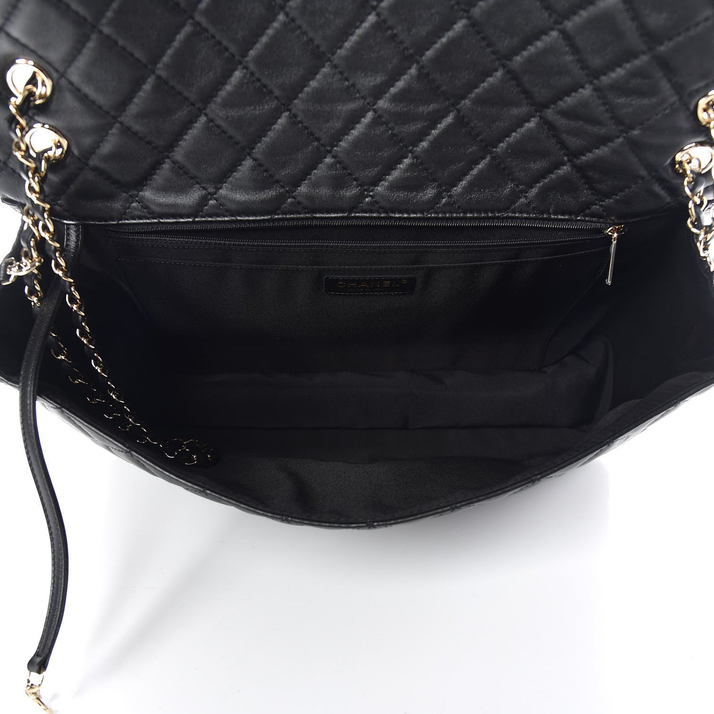 Metallized Calfskin Small XXL Travel Flap Bag Black