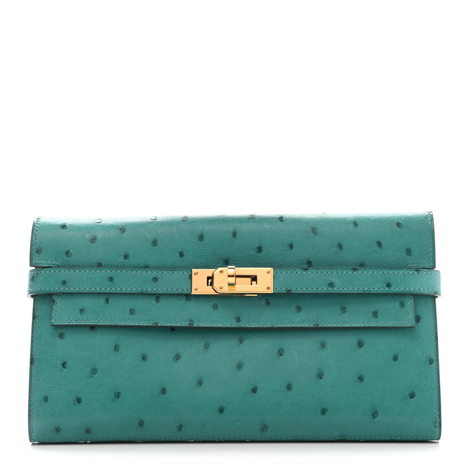 Hermes Ostrich Kelly Longue Wallet Vert Verone 1 of 8