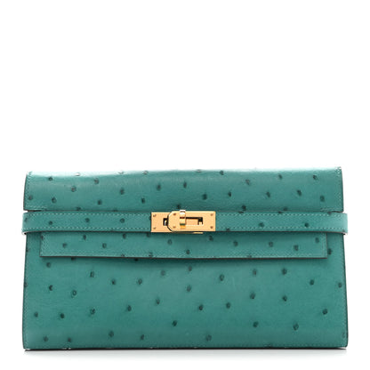 Hermes Ostrich Kelly Longue Wallet Vert Verone 1 of 8