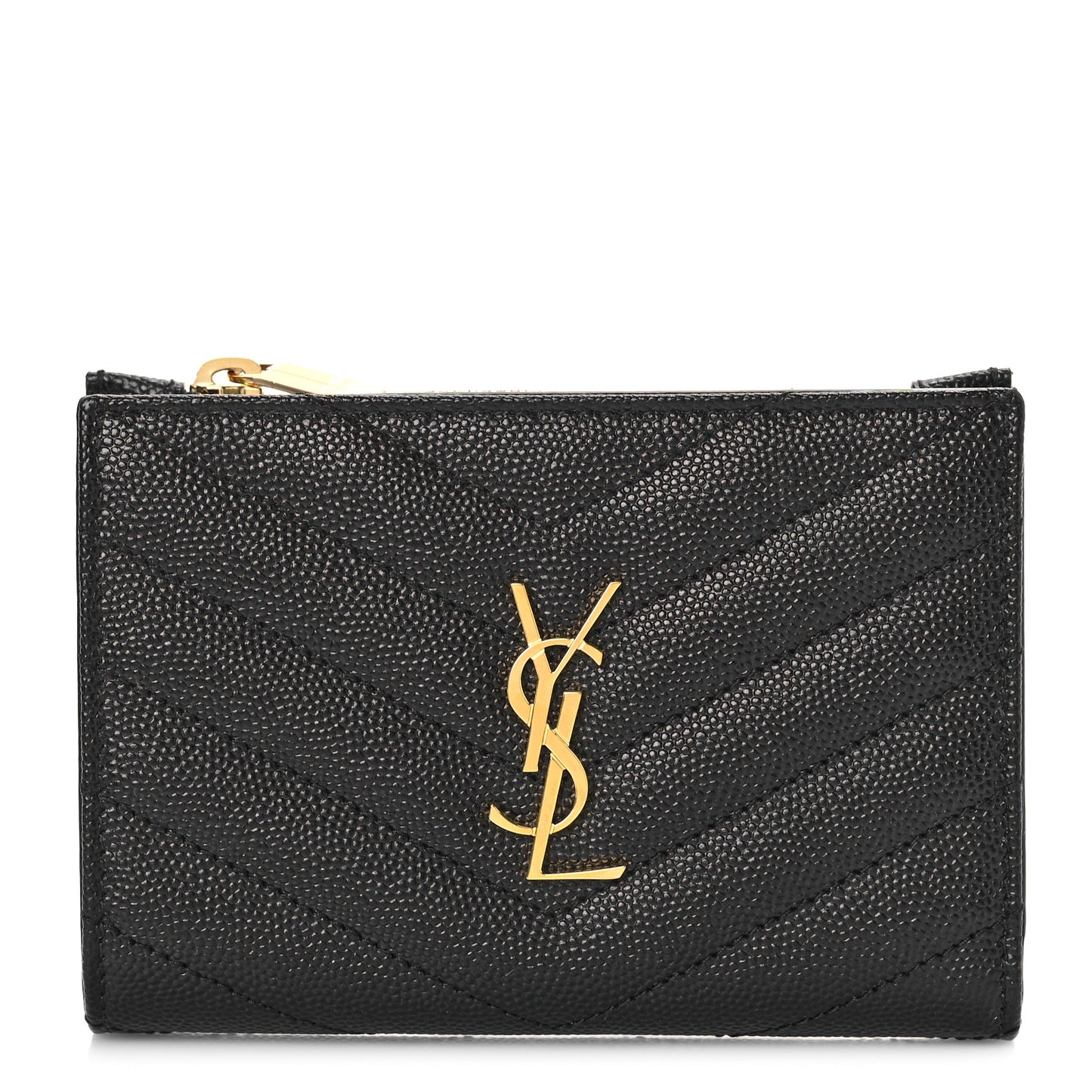 Grain De Poudre Matelasse Chevron Monogram Zipped Two-Part Wallet Black