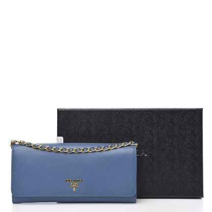 Prada Saffiano Metal Oro Chain Wallet Cobalto 11 of 11