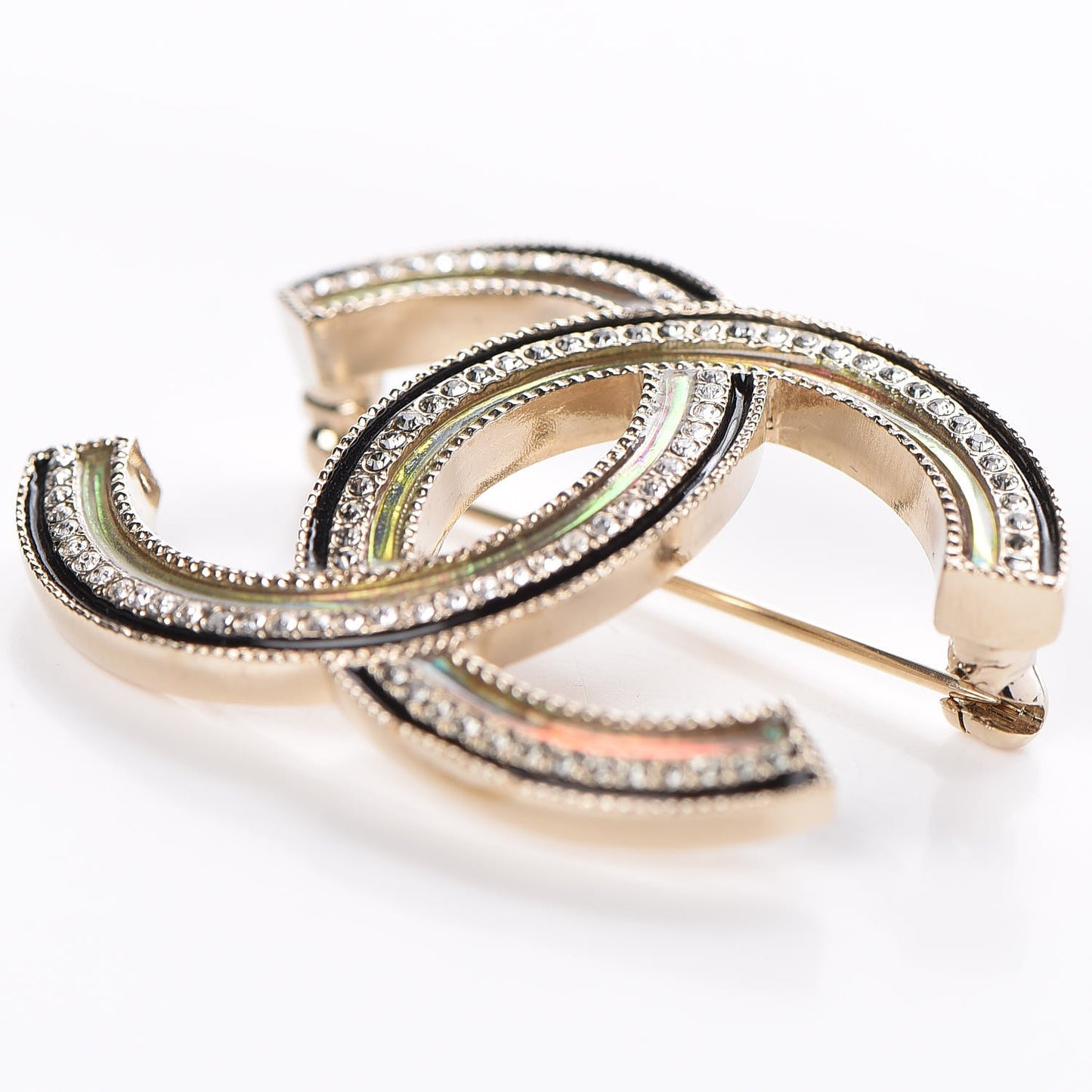 Crystal Enamel CC Brooch Gold