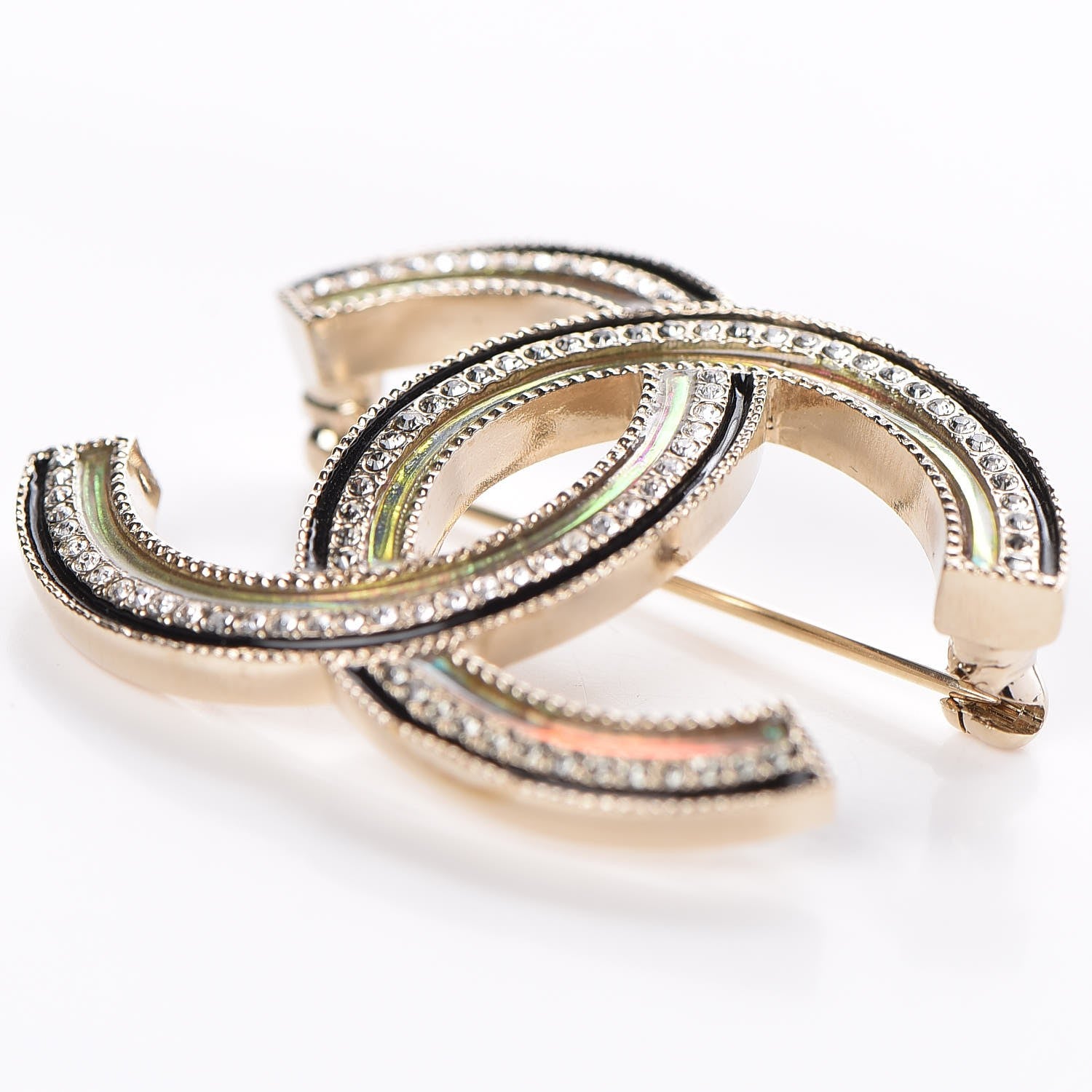 Chanel Crystal Enamel CC Brooch Gold 5 of 6