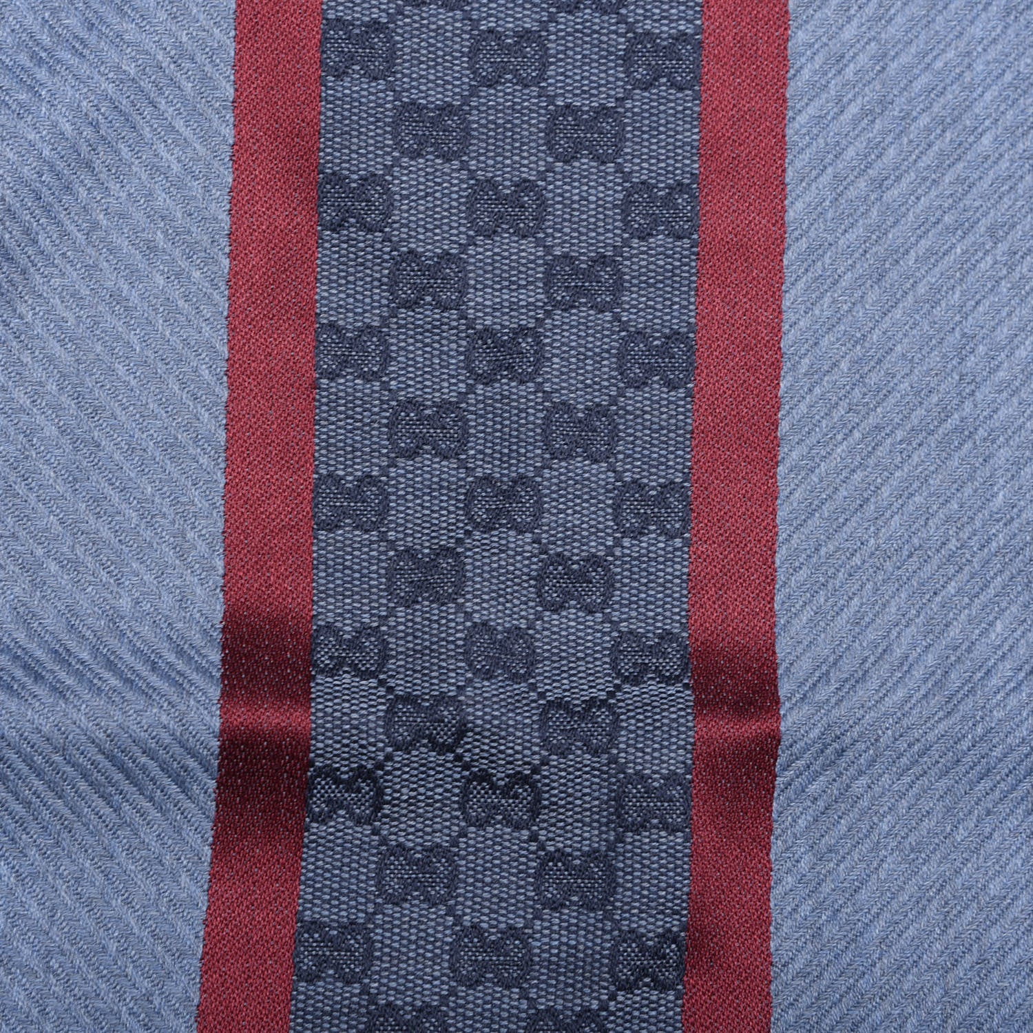 Gucci Wool Silk Jacquard Knit Monogram Web Champery Scarf Blue Red 5 of 5