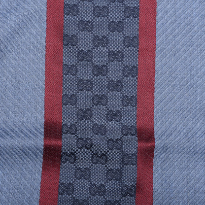 Gucci Wool Silk Jacquard Knit Monogram Web Champery Scarf Blue Red 5 of 5