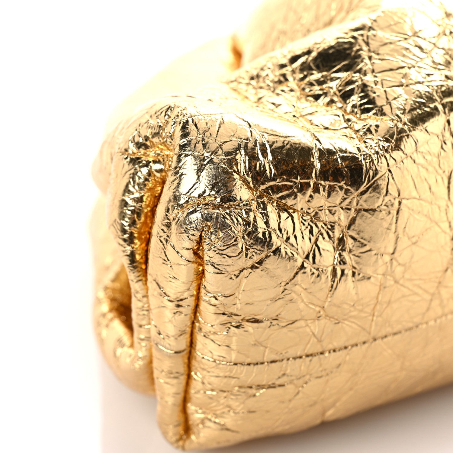 Bottega Veneta Metallic Crinkled Lambskin The Pouch Oversized Clutch Oro 10 of 13