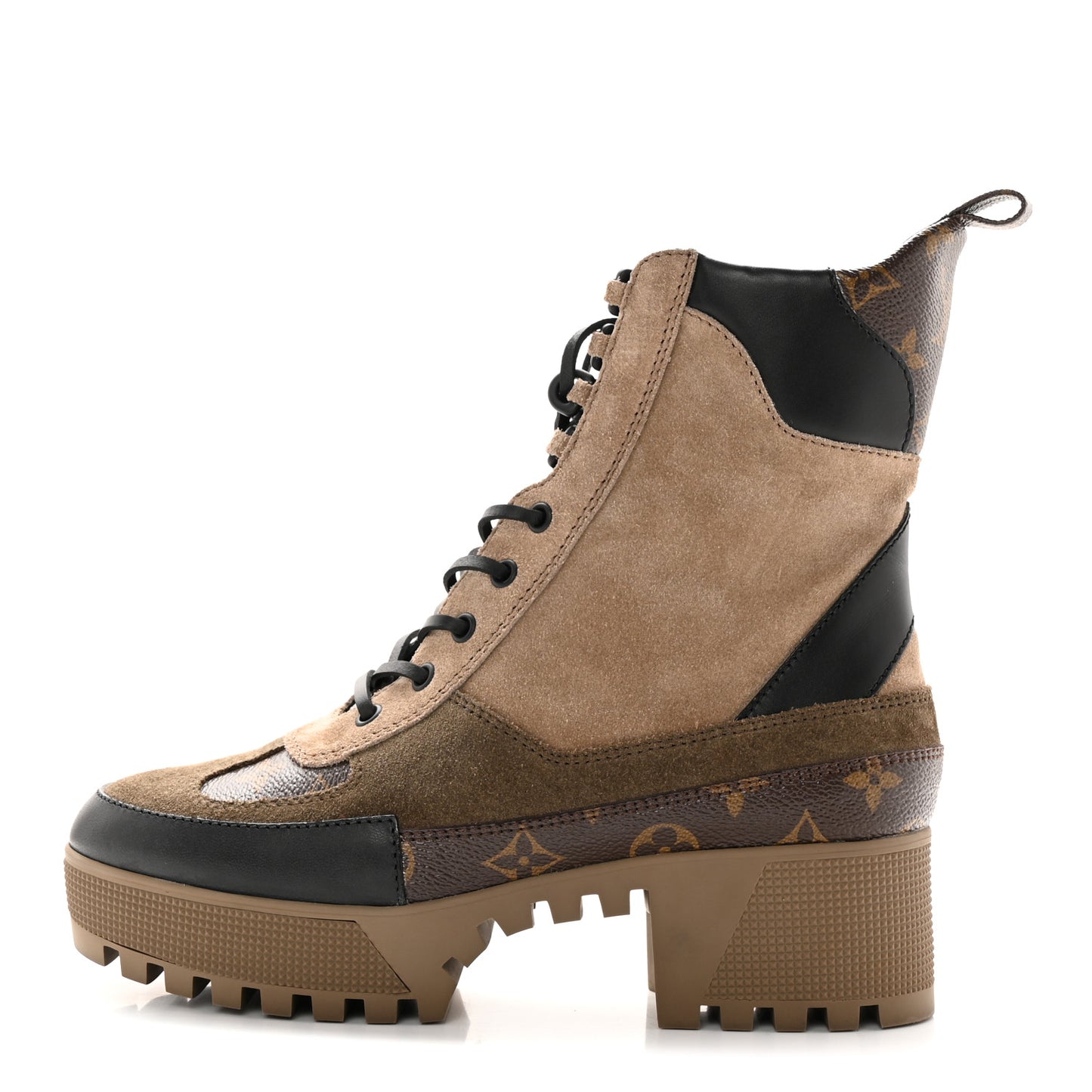 Suede Calfskin Monogram Laureate Platform Desert Boots 39.5 Taupe