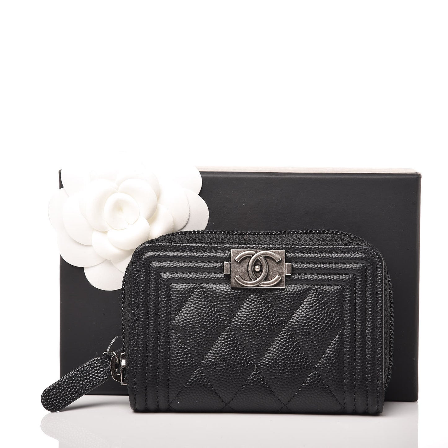 Caviar Quilted Boy Zip Around Coin Purse Wallet Black