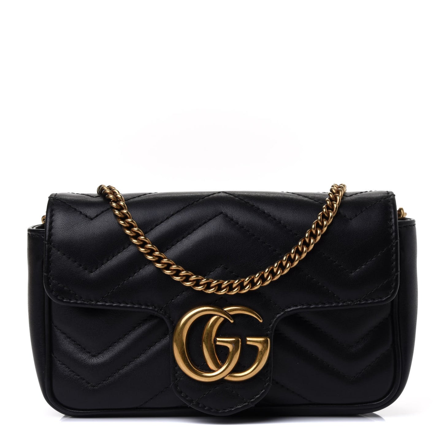 Calfskin Matelasse Super Mini GG Marmont Shoulder Bag Black