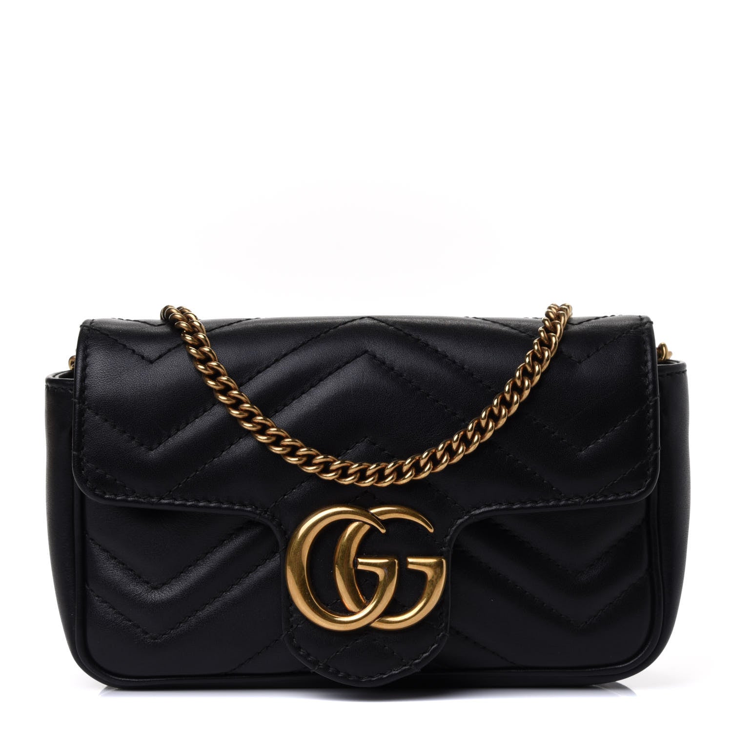 Gucci Calfskin Matelasse Super Mini GG Marmont Shoulder Bag Black 1 of 4